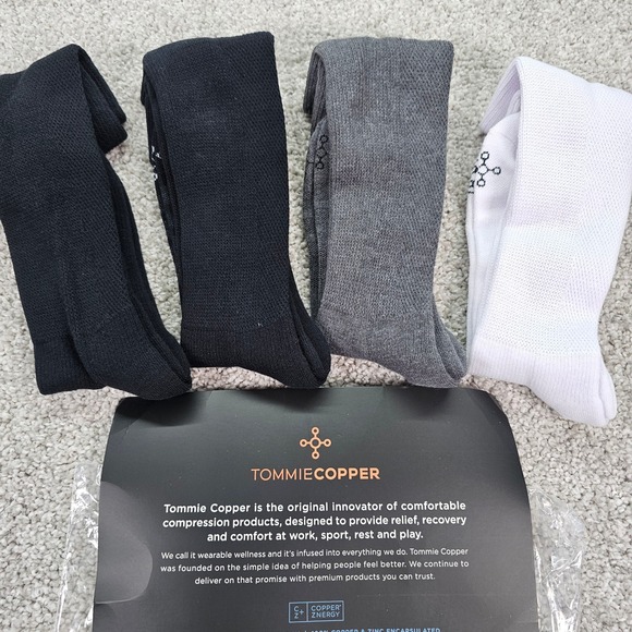 Tommie Copper Compression Socks 4 Pair Black Gray White NWT - Picture 1 of 4